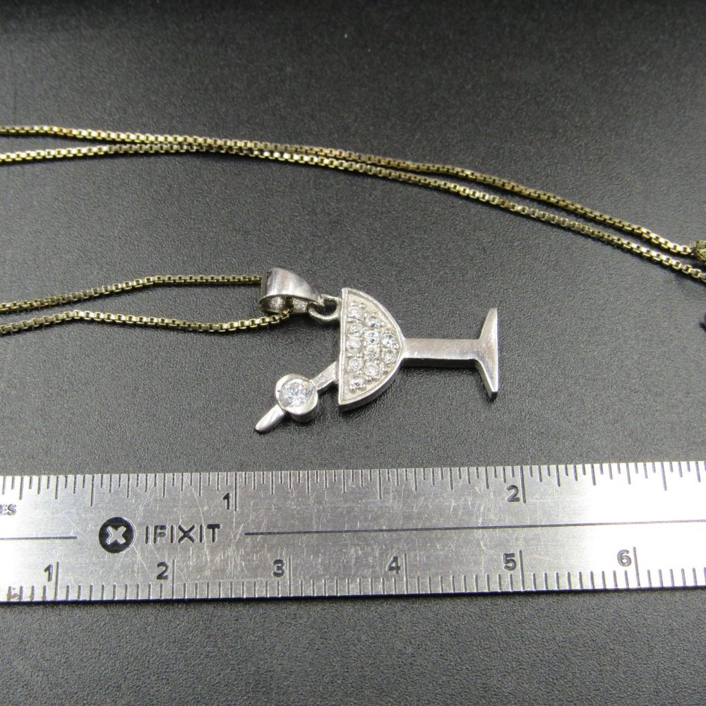 18" Sterling Rustic CZ Cocktail Glass Neckace - Picture 3 of 4